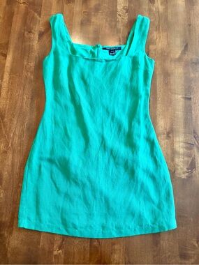 French Connection Birdie Linen Square Neck Mini Dress - Green